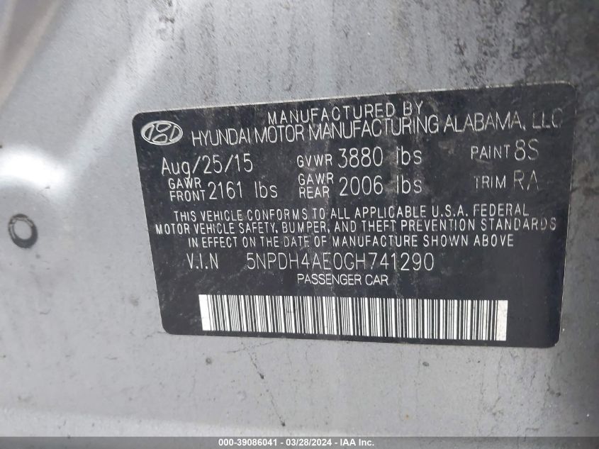 5NPDH4AE0GH741290 | 2016 HYUNDAI ELANTRA