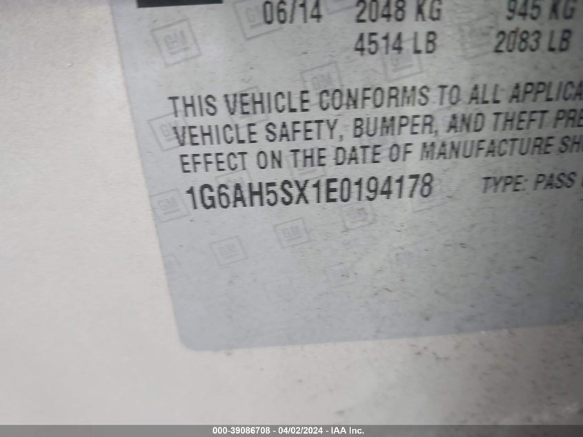 2014 CADILLAC ATS LUXURY - 1G6AH5SX1E0194178