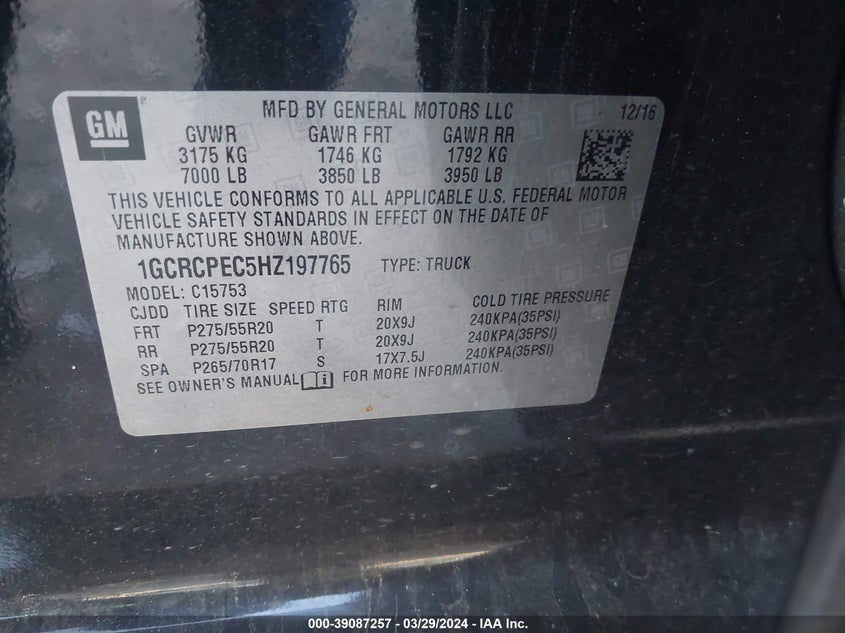 2017 CHEVROLET SILVERADO 1500 CUSTOM - 1GCRCPEC5HZ197765