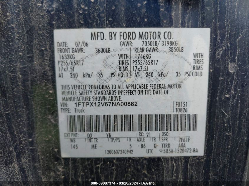 1FTPX12V67NA00882 | 2007 FORD F-150