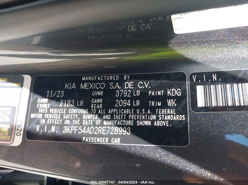 2024 KIA FORTE GT-LINE - 3KPF54AD2RE728993