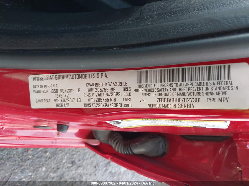 2014 FIAT 500L EASY - ZFBCFABH1EZ027301