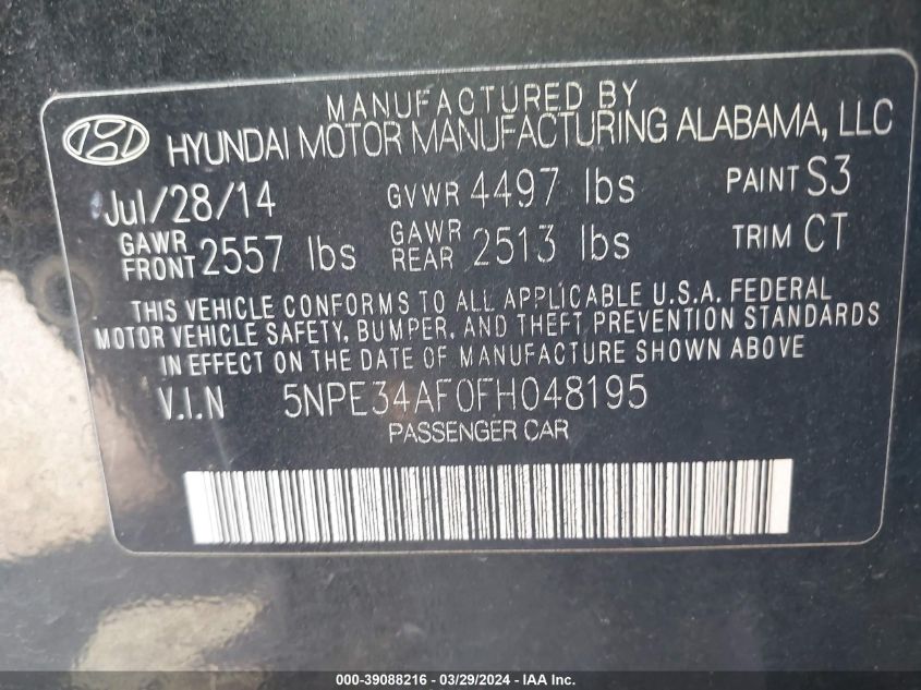 2015 HYUNDAI SONATA SPORT - 5NPE34AF0FH048195