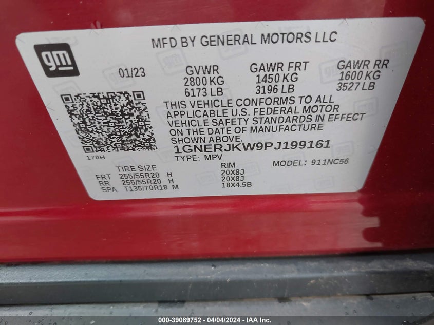 2023 CHEVROLET TRAVERSE 3.6L V-6 DI, DOHC, V(VIN: 1GNERJKW9PJ199161