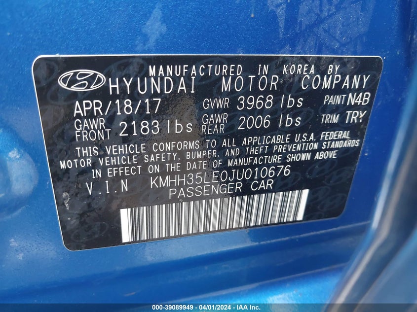 VIN KMHH35LE0JU010676 2018 HYUNDAI ELANTRA GT