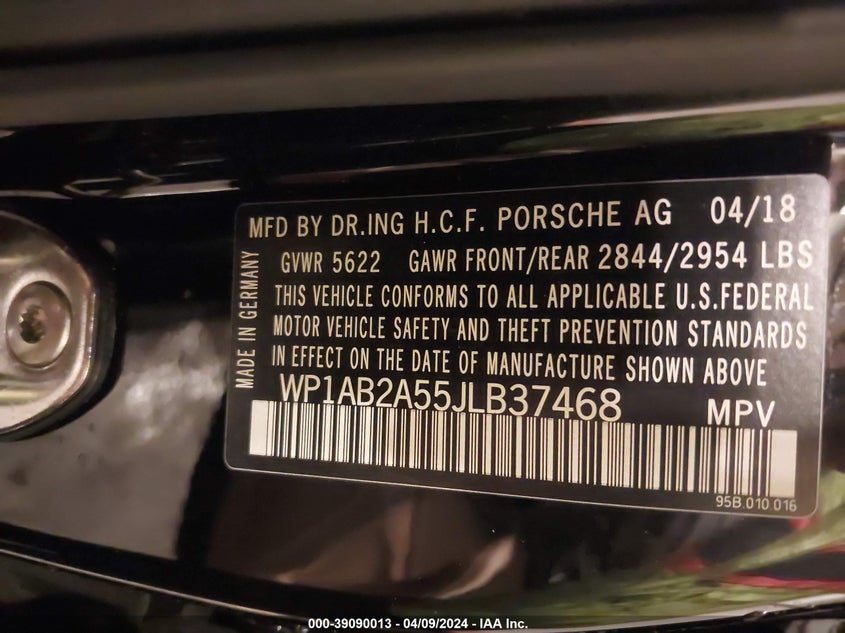 VIN WP1AB2A55JLB37468 2018 PORSCHE MACAN S