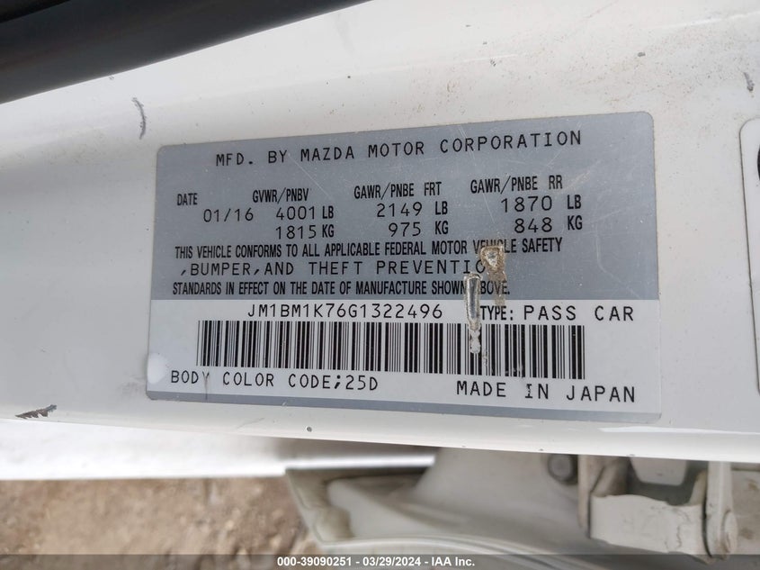 2016 MAZDA MAZDA3 I SPORT - JM1BM1K76G1322496