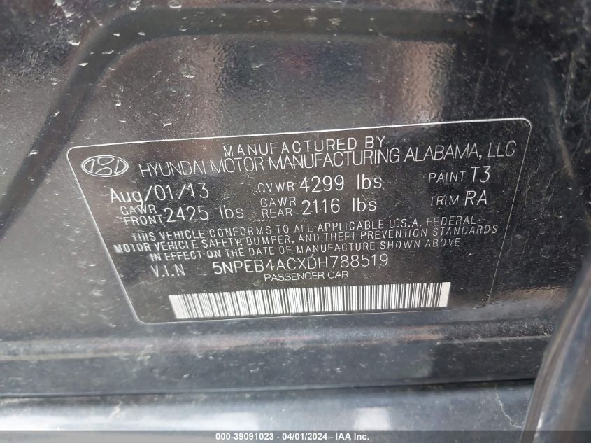 2013 HYUNDAI SONATA GLS - 5NPEB4ACXDH788519