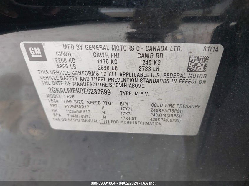 2014 GMC TERRAIN SLE-1 - 2GKALMEK8E6230899