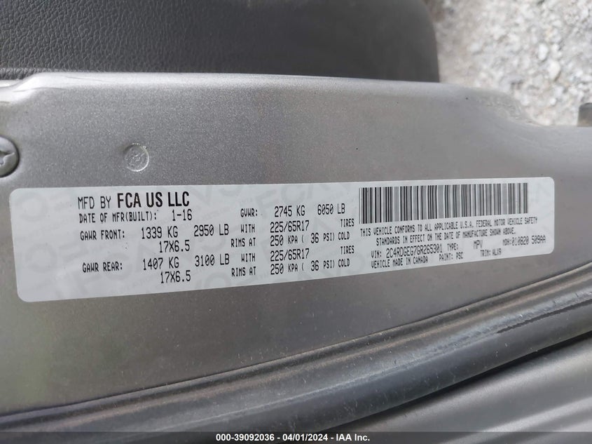 2016 DODGE GRAND CARAVAN R/T - 2C4RDGEG7GR265301