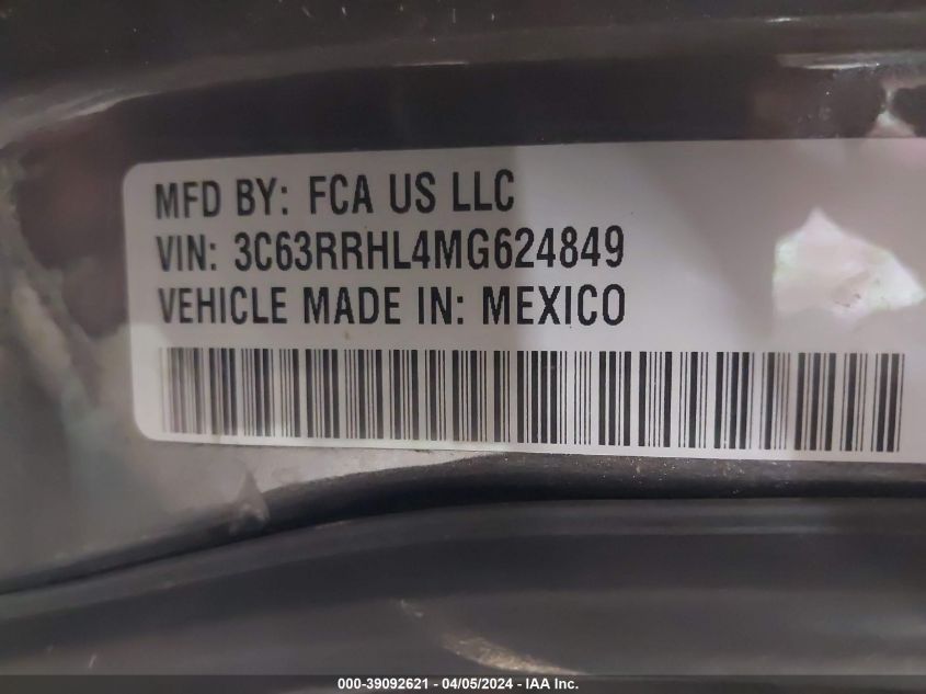 2021 Ram 3500 Big Horn 4X4 8' Box VIN: 3C63RRHL4MG624849 Lot: 39092621