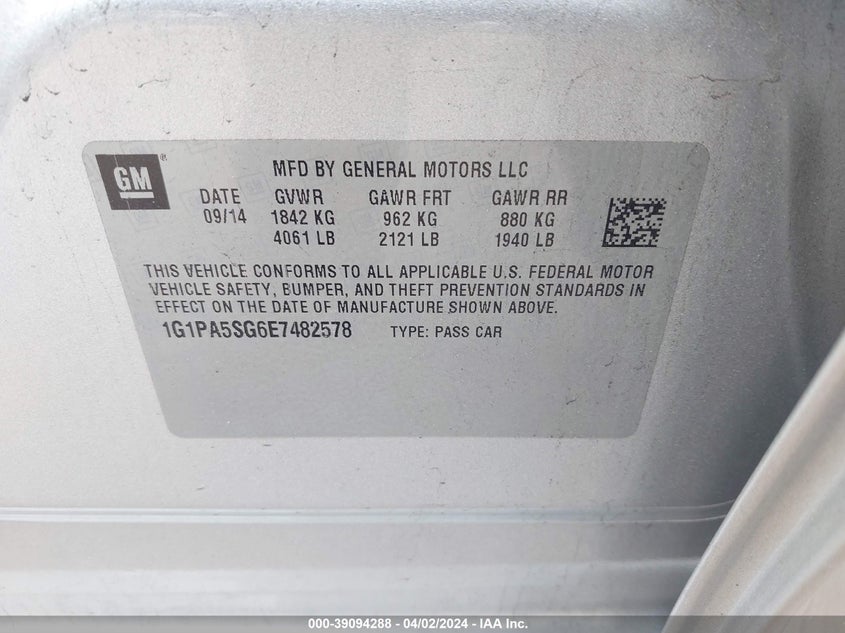 2014 CHEVROLET CRUZE LS AUTO - 1G1PA5SG6E7482578