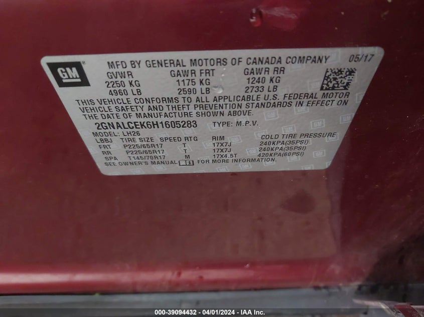 2017 CHEVROLET EQUINOX LT - 2GNALCEK6H1605283