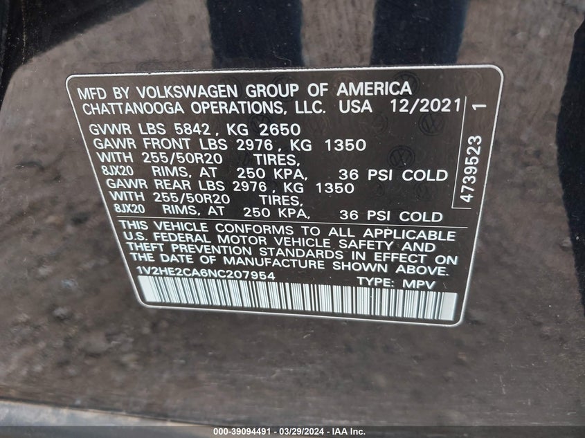 2022 VOLKSWAGEN ATLAS CROSS SPORT 3.6L V6 SE W/TECHNOLOGY - 1V2HE2CA6NC207954