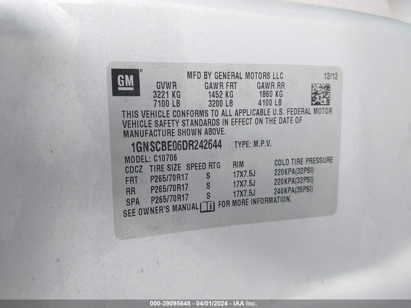 2013 CHEVROLET TAHOE C1500 LT - 1GNSCBE06DR242644