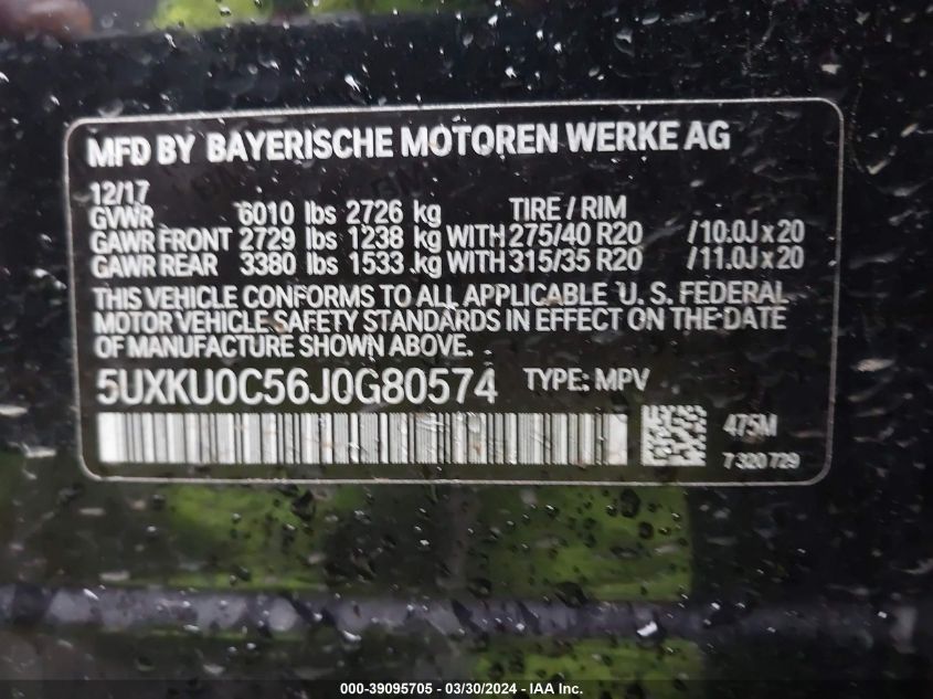 VIN 5UXKU0C56J0G80574 2018 BMW X6, Sdrive35I no.9