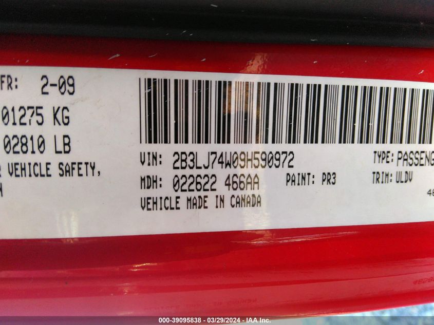 2B3LJ74W09H590972 | 2009 DODGE CHALLENGER