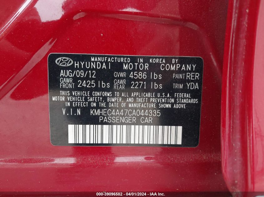 KMHEC4A47CA044335 | 2012 HYUNDAI SONATA HYBRID