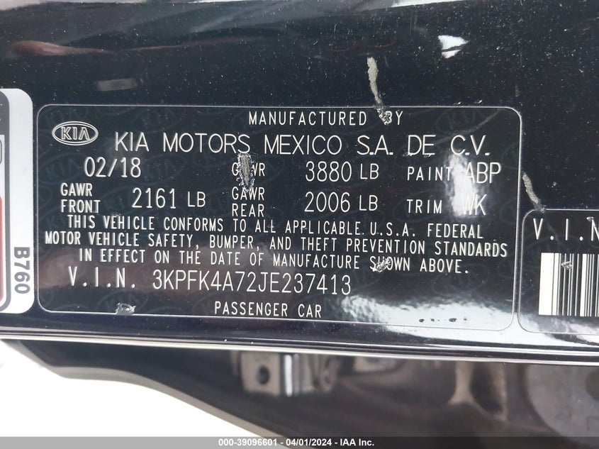 2018 KIA FORTE LX - 3KPFK4A72JE237413