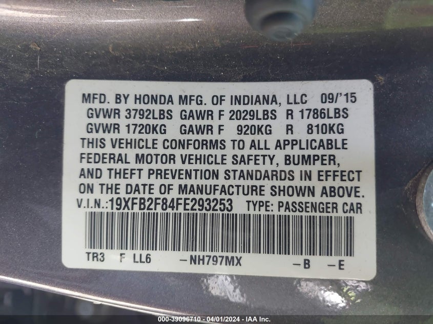 2015 HONDA CIVIC EX - 19XFB2F84FE293253