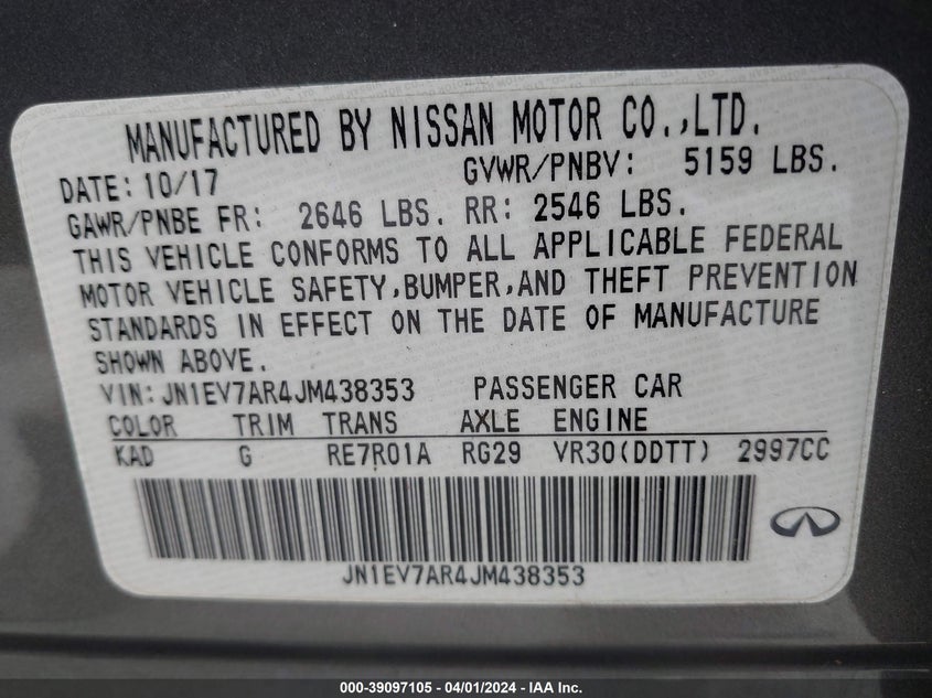 VIN JN1EV7AR4JM438353 2018 INFINITI Q50 LUXE/SPORT
