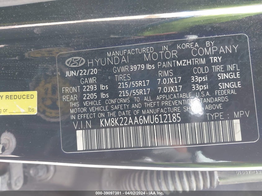 2021 HYUNDAI KONA SEL - KM8K22AA6MU612185