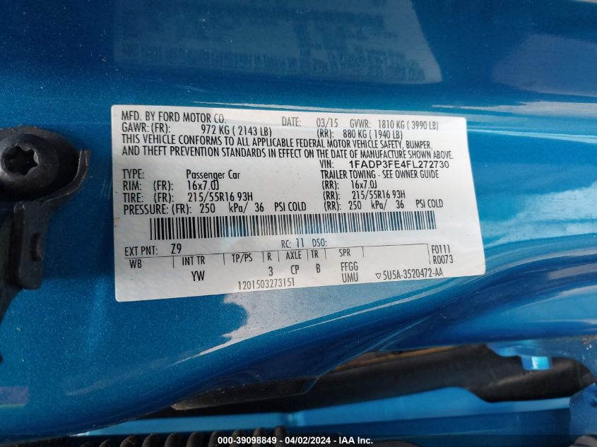 1FADP3FE4FL272730 | 2015 FORD FOCUS