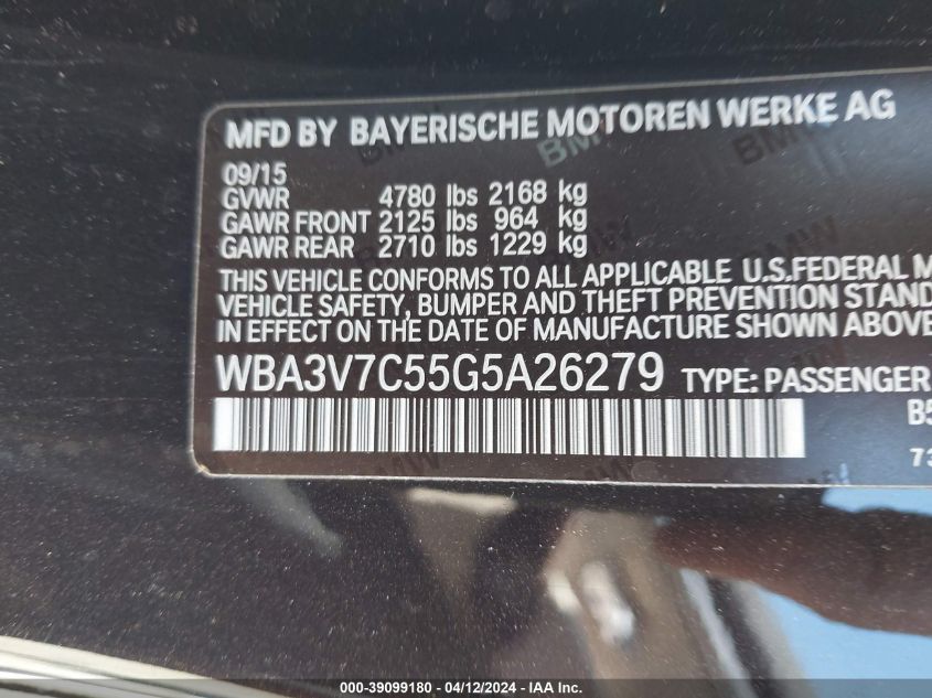 WBA3V7C55G5A26279 2016 BMW 428I