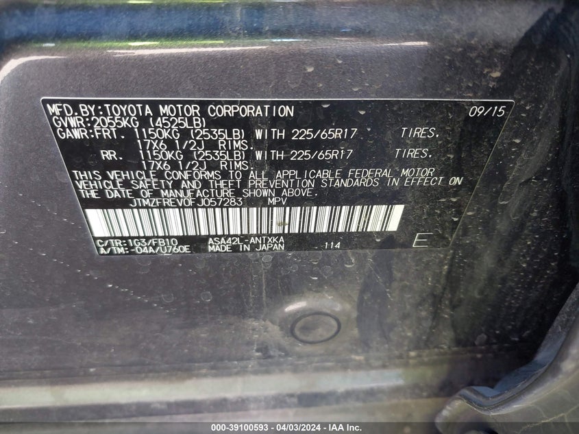 2015 TOYOTA RAV4 LE - JTMZFREV0FJ057283