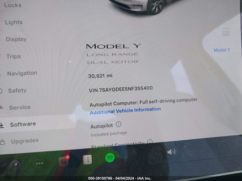 VIN 7SAYGDEE5NF355400 2022 TESLA MODEL Y