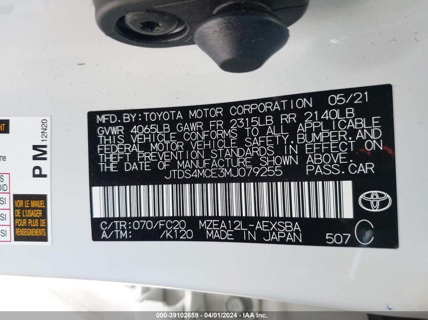 2021 TOYOTA COROLLA SE - JTDS4MCE3MJ079255