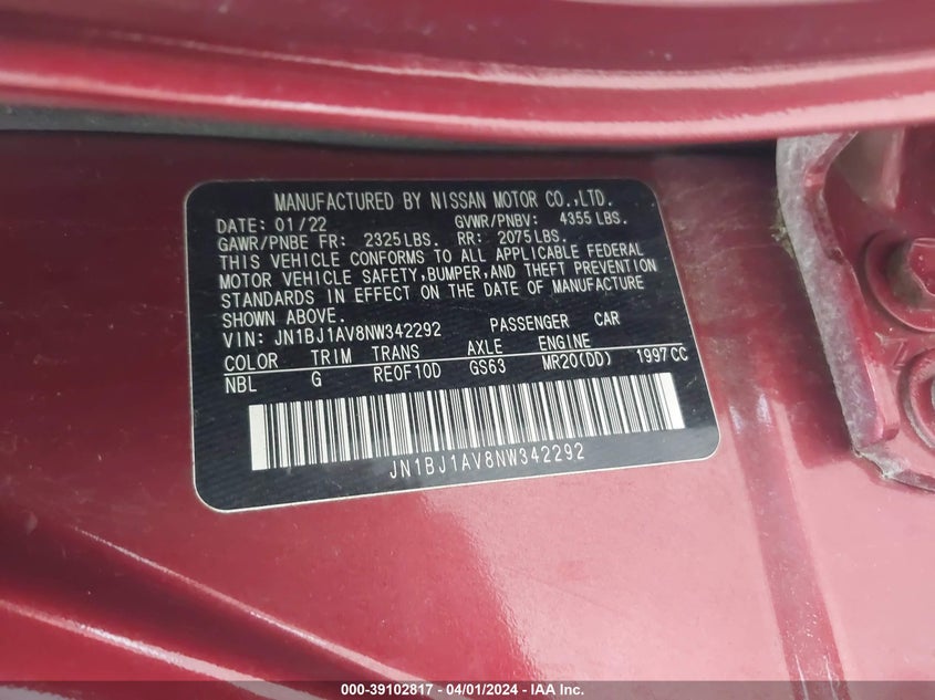 2022 NISSAN ROGUE SPORT S FWD XTRONIC CVT - JN1BJ1AV8NW342292