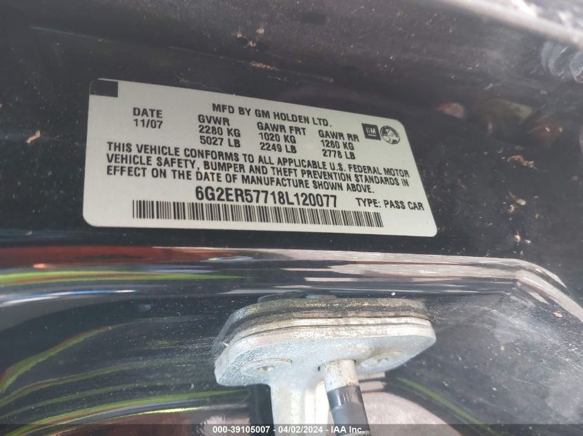 6G2ER57718L120077 2008 Pontiac G8