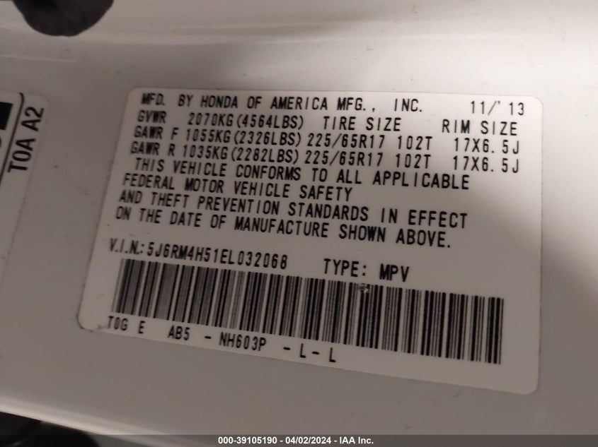 2014 HONDA CR-V EX - 5J6RM4H51EL032068