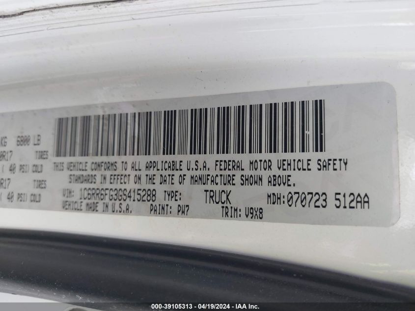 2016 Ram 1500 Tradesman VIN: 1C6RR6FG3GS415288 Lot: 39105313