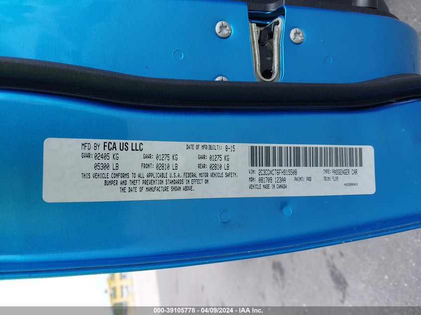 2015 DODGE CHARGER ROAD/TRACK - 2C3CDXCT6FH915508