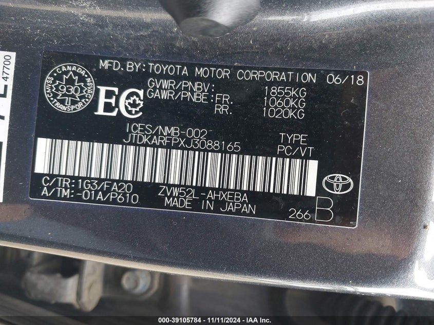 2018 TOYOTA PRIUS PRIME UPGRADE - JTDKARFPXJ3088165