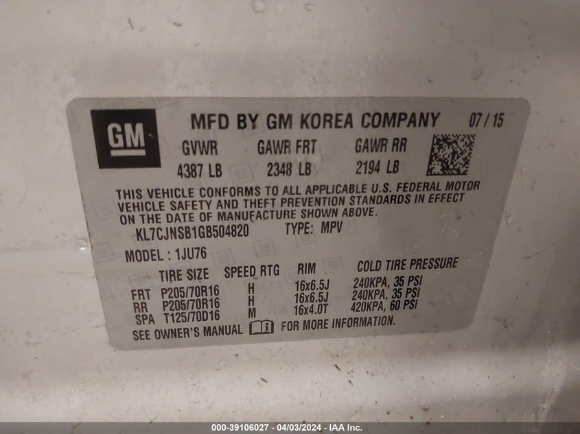 2016 CHEVROLET TRAX LS - KL7CJNSB1GB504820