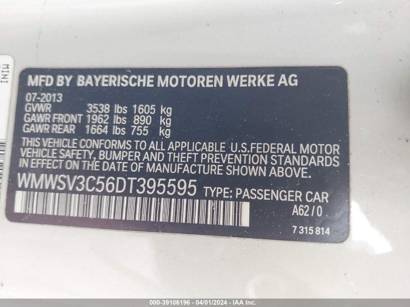 WMWSV3C56DT395595 | 2013 MINI HARDTOP