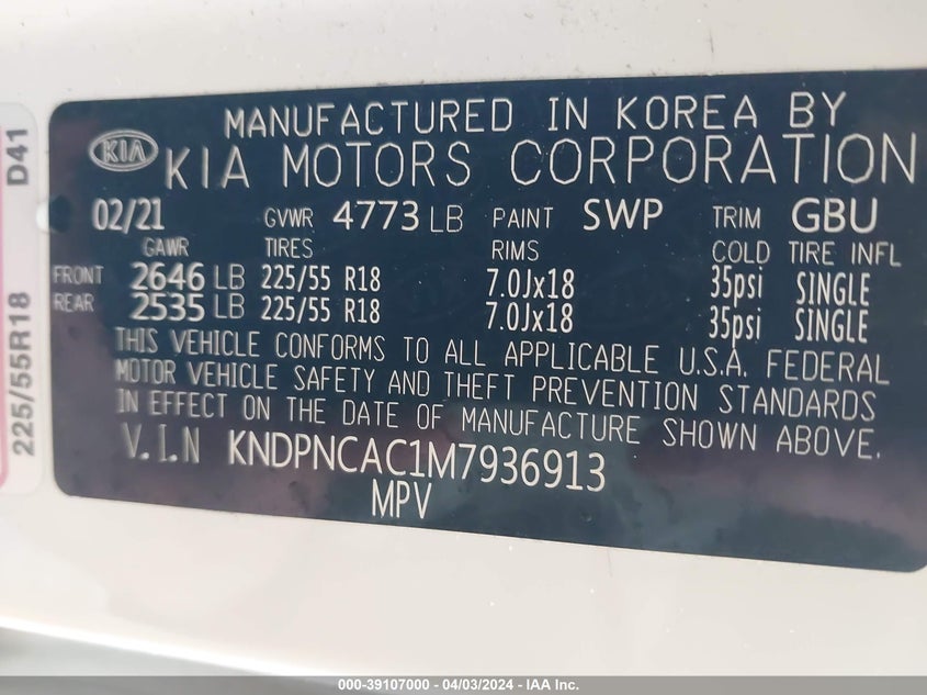 2021 KIA SPORTAGE EX - KNDPNCAC1M7936913