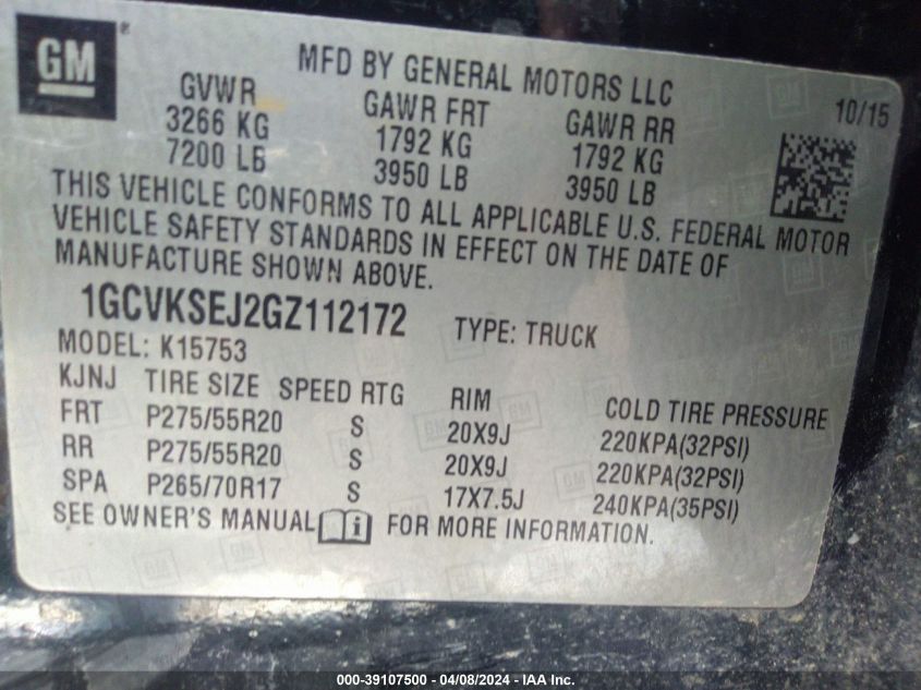 VIN 1GCVKSEJ2GZ112172 2016 Chevrolet Silverado 1500... no.9