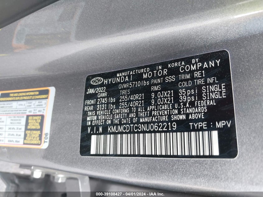 VIN KMUMCDTC3NU062219 2022 GENESIS GV70 3.5T AWD SPORT