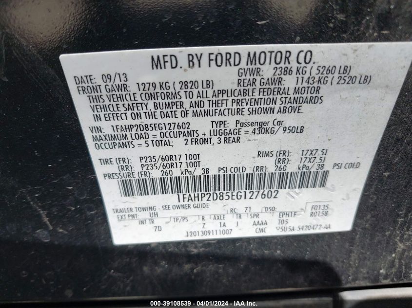 1FAHP2D85EG127602 | 2014 FORD TAURUS