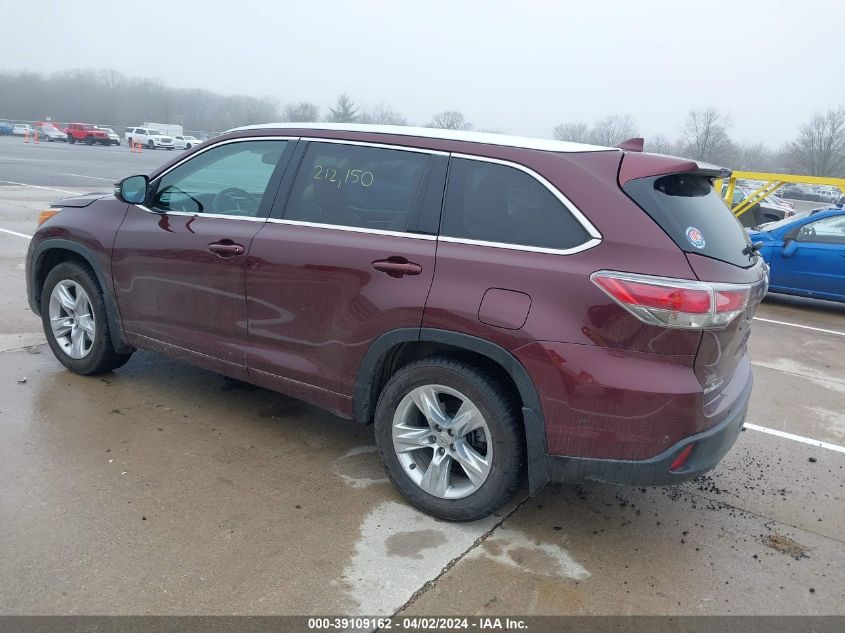 2015 Toyota Highlander Limited Platinum V6 VIN: 5TDDKRFHXFS172135 Lot: 39109162