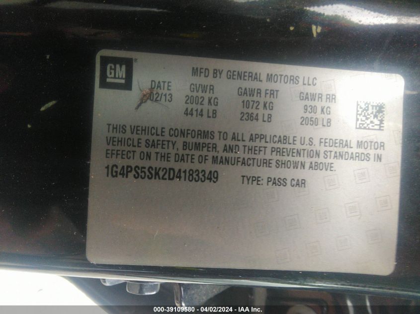 1G4PS5SK2D4183349 | 2013 BUICK VERANO