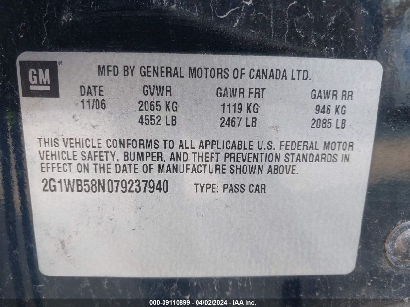 2G1WB58N079237940 2007 Chevrolet Impala Ls