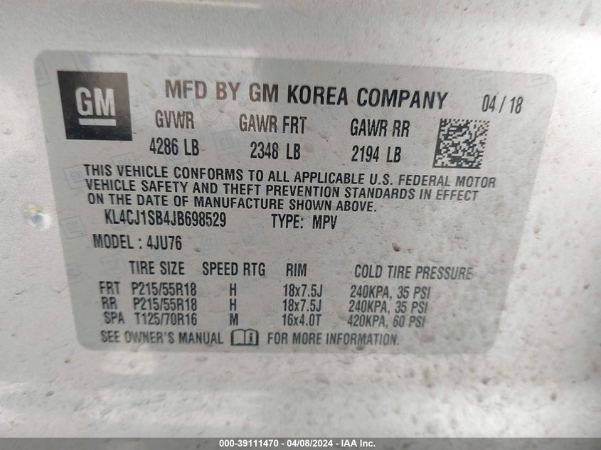 2018 BUICK ENCORE SPORT TOURING - KL4CJ1SB4JB698529