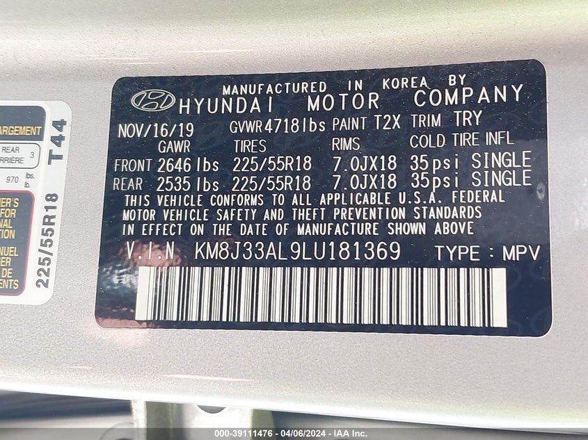 2020 HYUNDAI TUCSON LIMITED/SEL/SPORT/ULTIMAT - KM8J33AL9LU181369