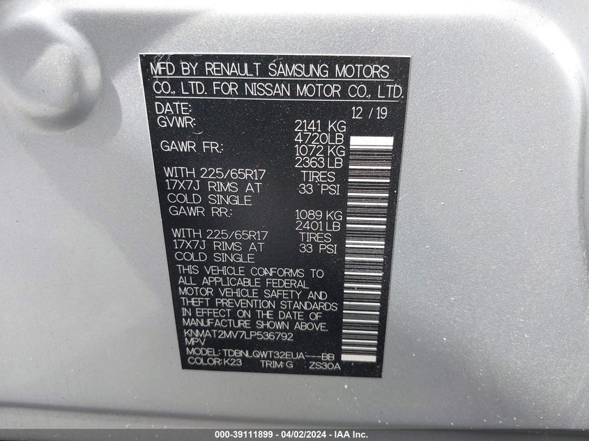 2020 NISSAN ROGUE SV INTELLIGENT AWD - KNMAT2MV7LP536792