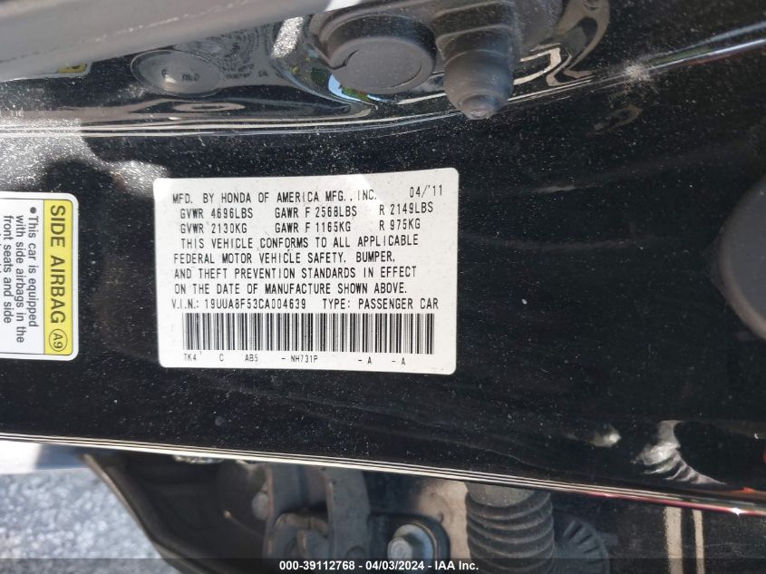 19UUA8F53CA00463 2012 Acura Tl 3.5